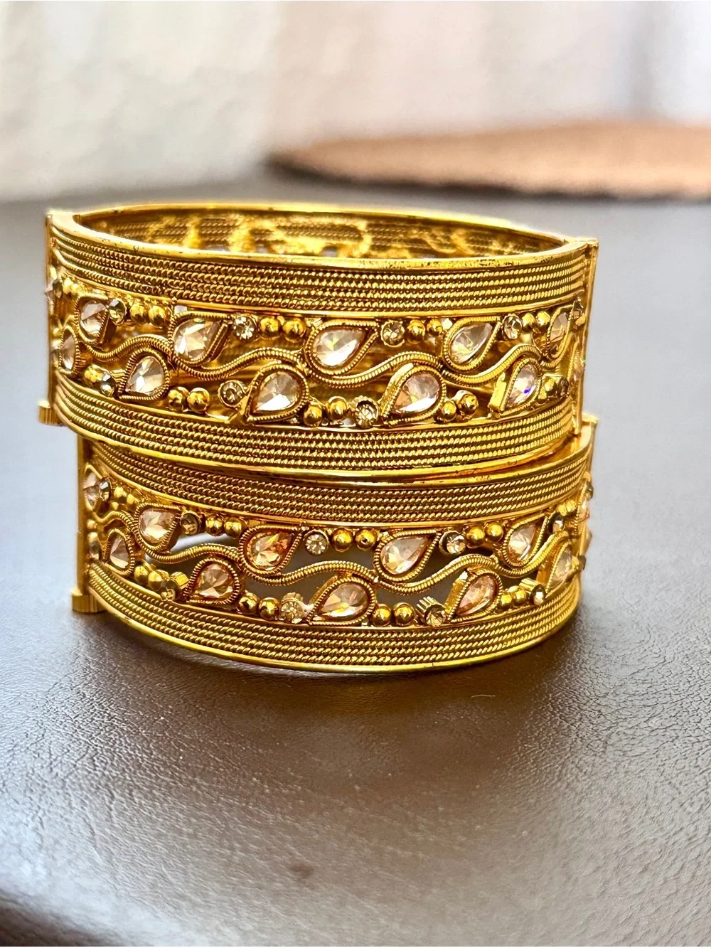 Gold-Tone Kundan Accent Women’s Bangle Set